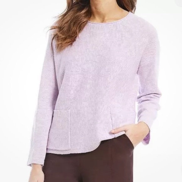 NWOT Eileen Fisher Linen Organic Cotton Slub Roundneck Boxy Top Long Sleeve Tee - Picture 1 of 16
